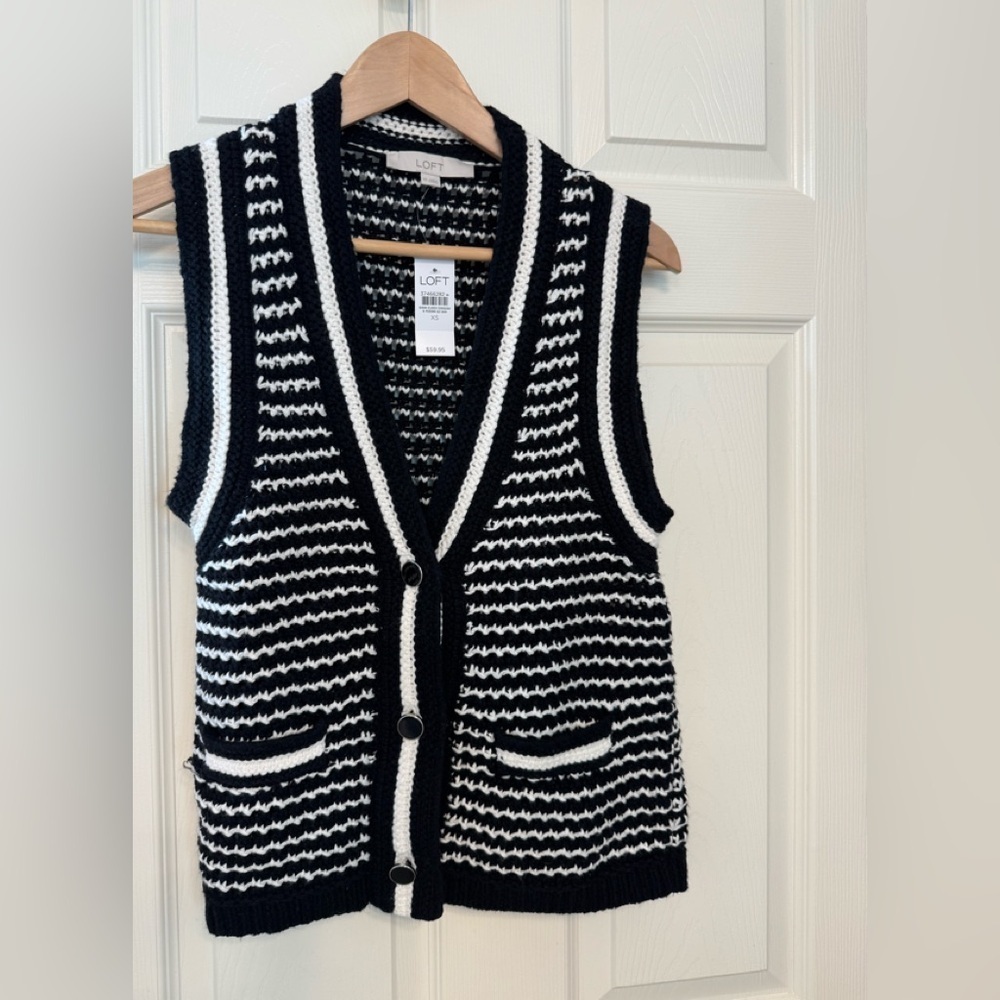 LOFT Monochrome Striped Knit Vest